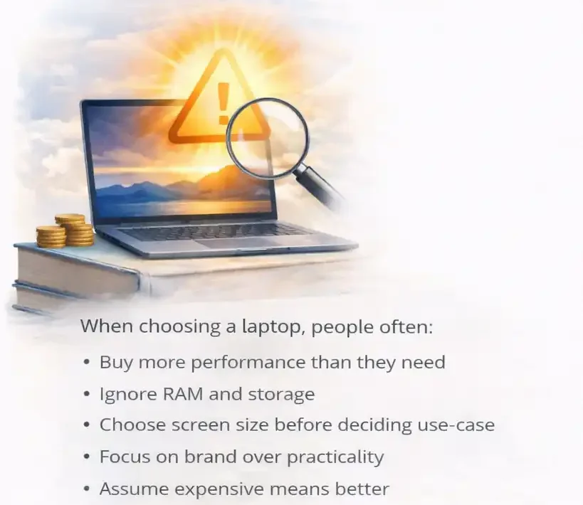 common laptop buying mistakes to avoid including overpaying ignoring specs and choosing wrong laptop for your needs