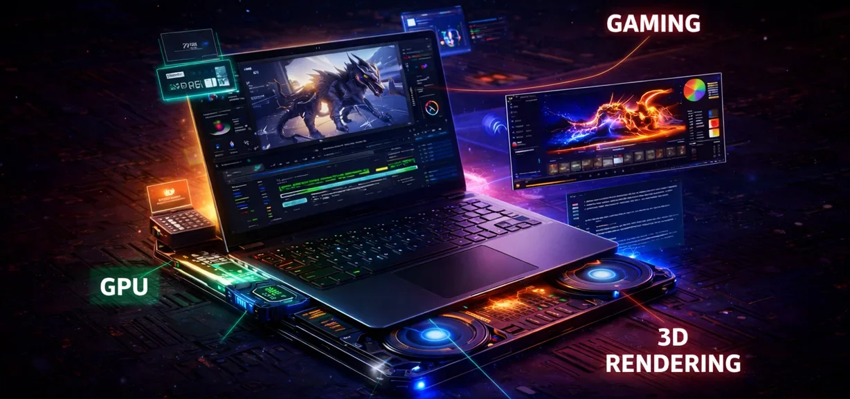 Gaming laptop performance compared to other laptop types showing power graphics and sustained workload differences