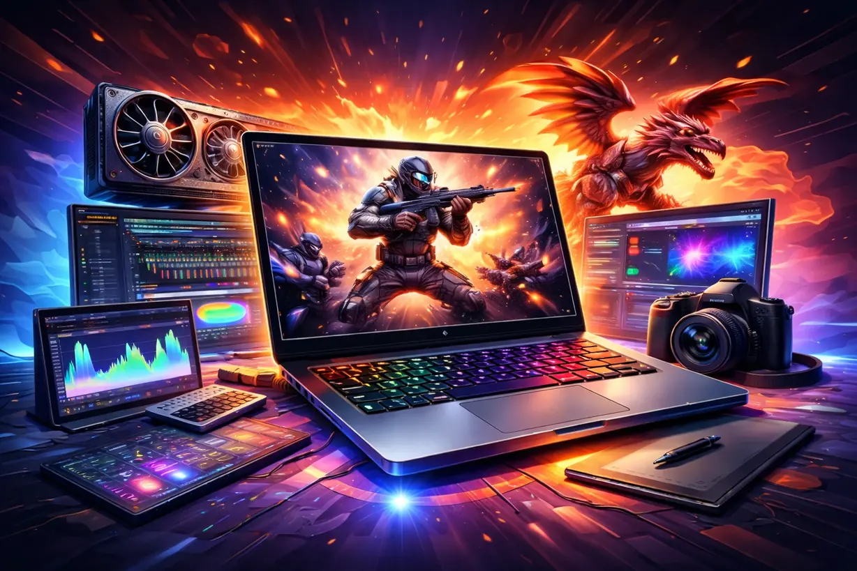 high performance gaming laptop with dedicated graphics for 3D rendering, video editing, and extreme workloads