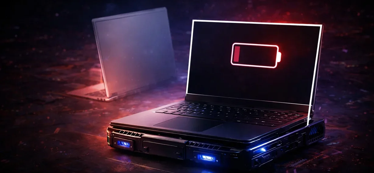 Gaming laptop tradeoffs showing poor fit for long battery life silent operation lightweight travel professional boardroom aesthetics and compact portability