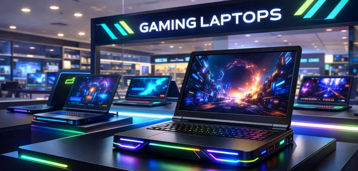 Gaming laptops displayed in a dedicated tech store section showing why gaming laptops stand apart from other laptop categories