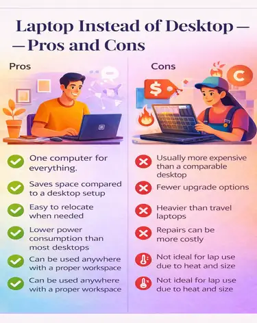 Laptop instead of desktop comparison showing pros and cons of using a laptop as your main computer
