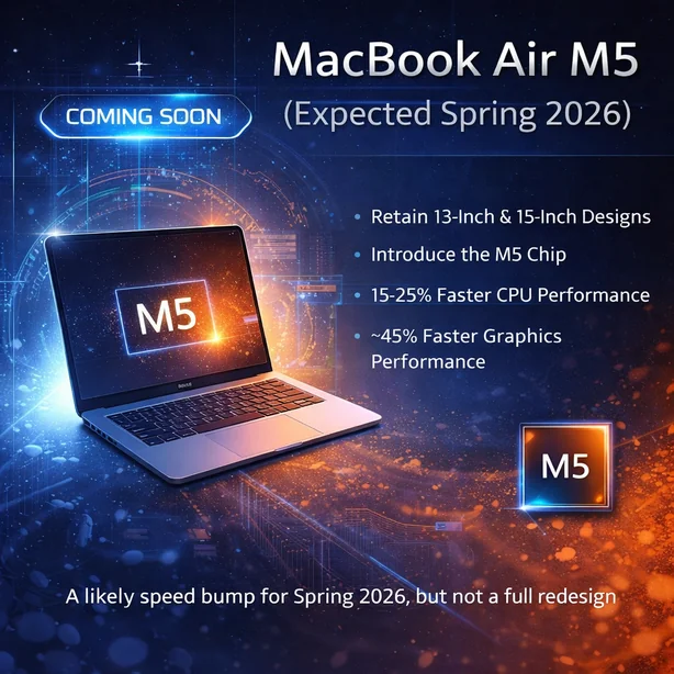 MacBook Air M5 expected Spring 2026 performance upgrade concept illustration