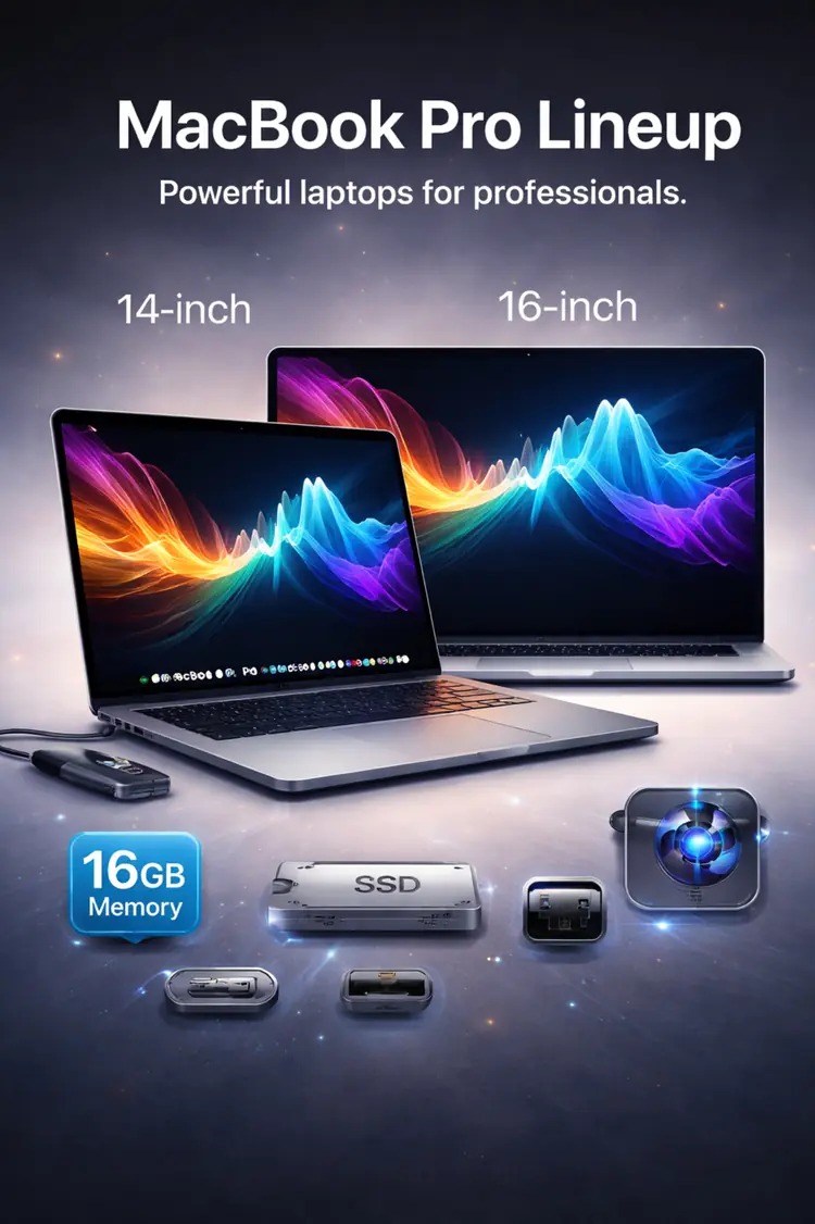 MacBook Pro 14-inch and 16-inch lineup showing professional laptops designed for sustained performance