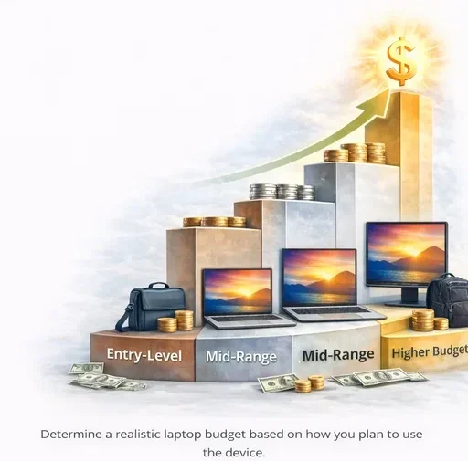 realistic laptop budget range showing entry level mid range and high performance laptop options