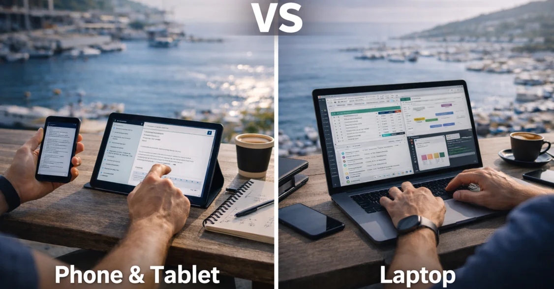 Phone and tablet vs laptop comparison for remote work efficiency