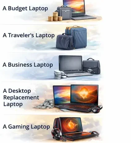 Step 4 laptop category guide matching user needs to budget traveler business desktop replacement and gaming laptops