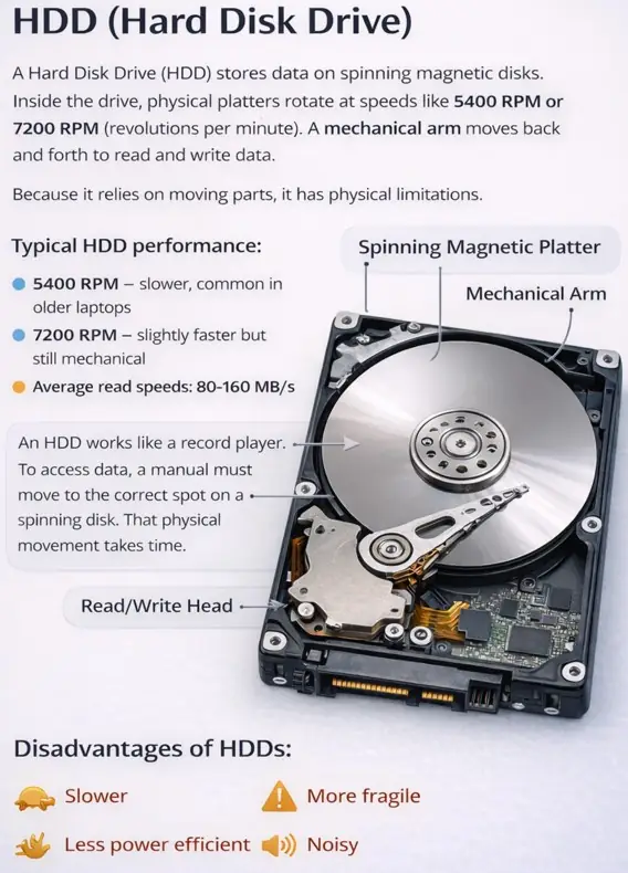 HDD hard disk drive internal components and disadvantages explained