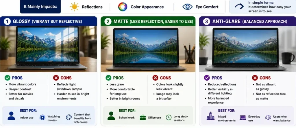Glossy vs matte vs anti-glare laptop display comparison