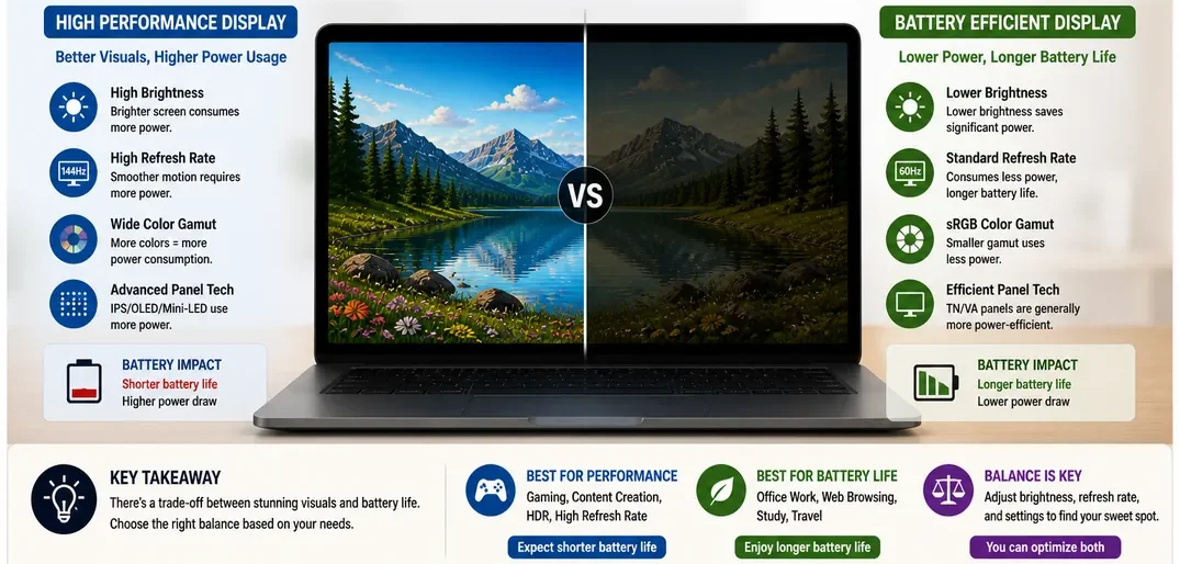 Laptop display vs battery life trade-off comparison