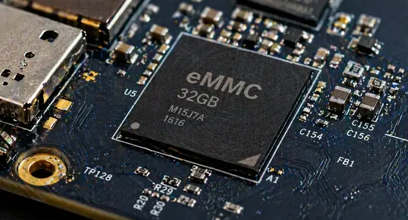 emmc storage chip soldered on motherboard showing embedded flash storage