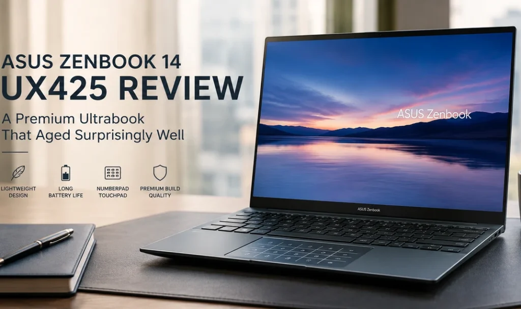 ASUS Zenbook 14 UX425 premium lightweight ultrabook on modern workspace desk