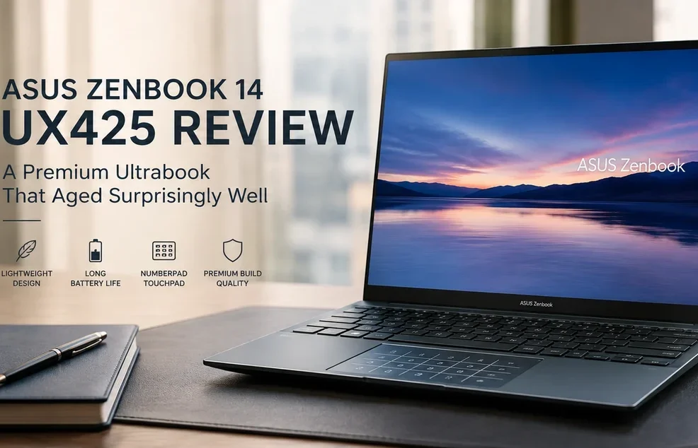 ASUS Zenbook 14 UX425 premium lightweight ultrabook on modern workspace desk