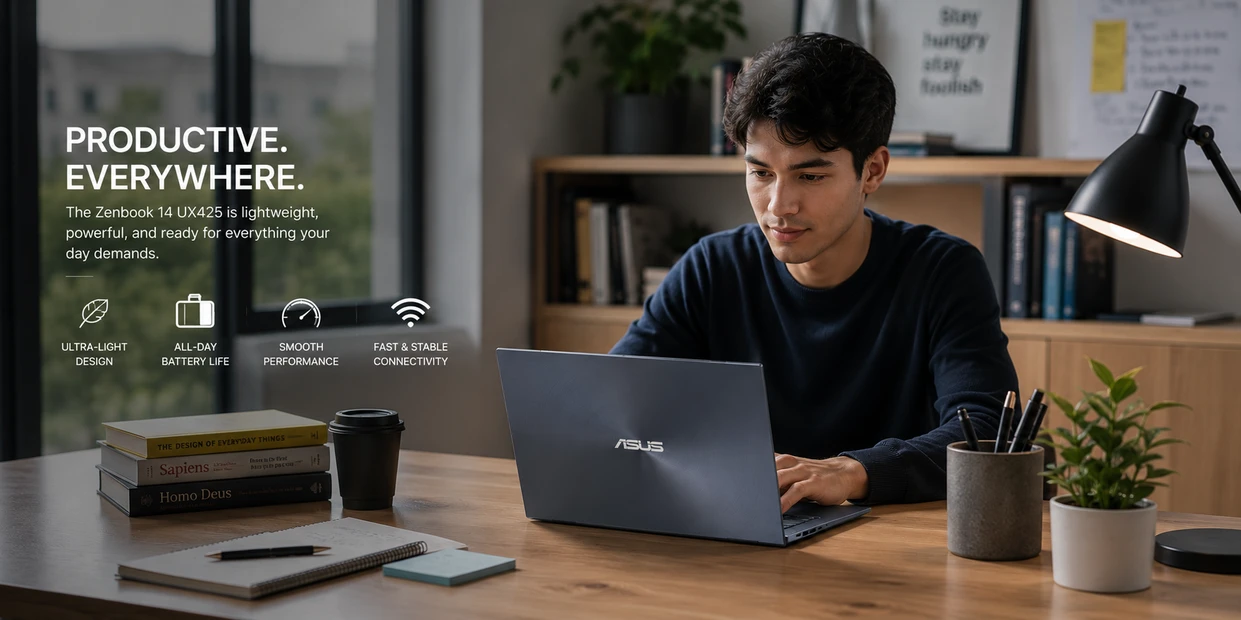 ASUS Zenbook 14 UX425 lightweight productivity laptop for students and business users