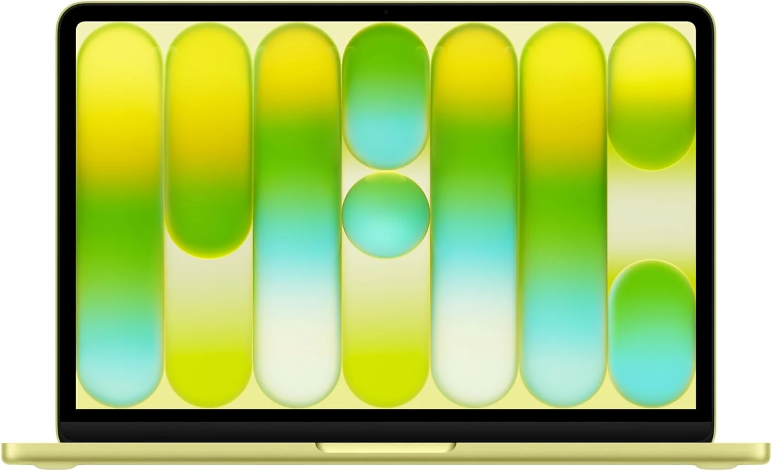 MacBook Neo shown from the front with its colorful display