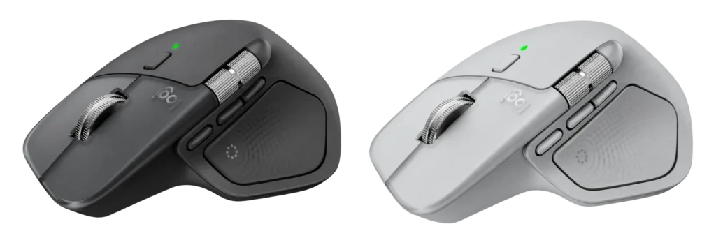 Logitech MX Master 4 Review 2026 Logitech MX Master 4 mouse in Graphite and Pale Gray