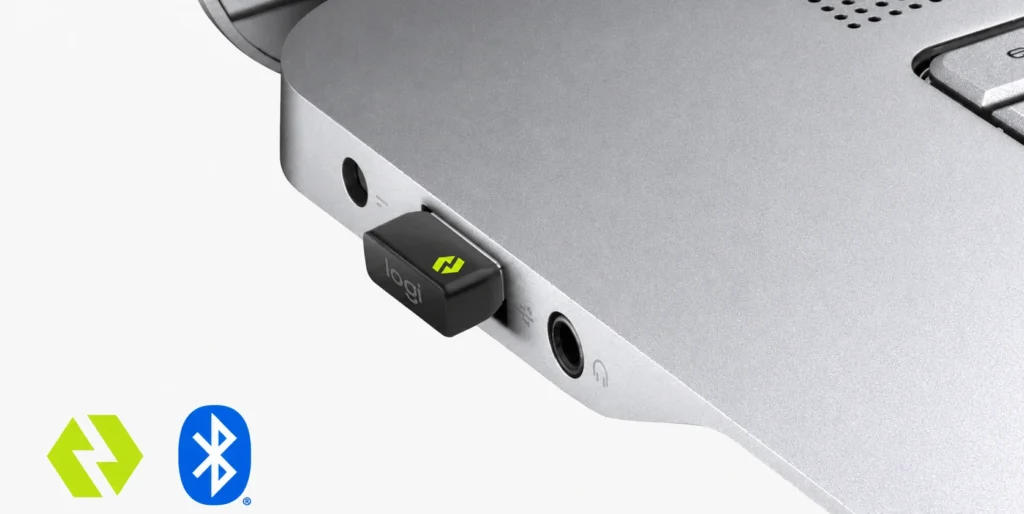 Logitech MX Master 4 Review 2026 Logi Bolt receiver and Bluetooth connection options on a laptop