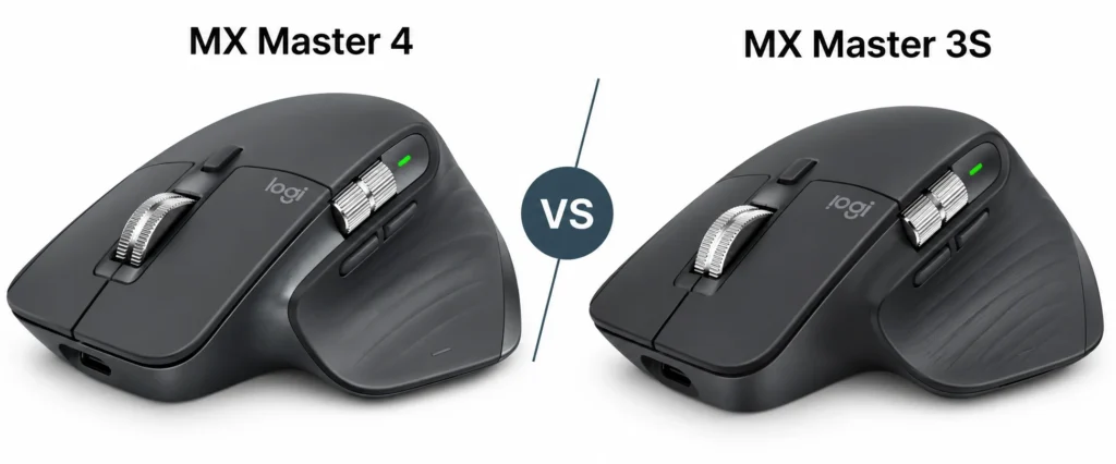Logitech MX Master 4 Review 2026 Logitech MX Master 4 and MX Master 3S side by side